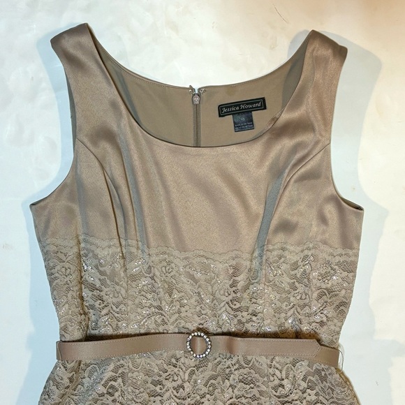 NWT Jessica Howard Tan Metallic Lace Cocktail Dress 12 - Picture 4 of 12